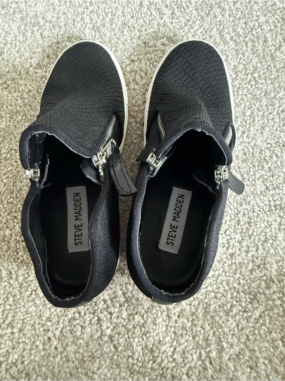 Steve Madden Black Knit Slip-On Booties with White Platform